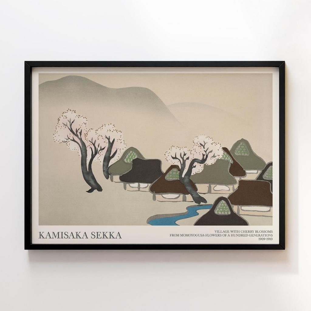Постер Village with cherry blossoms from Momoyogusa–Flowers of a Hundred Generations (ca. 1909–1910) by Kamisaka Sekka #1