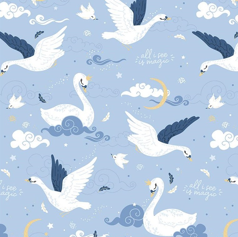 10.131.2. Відрізи - Преміум-бавовна - Лебеді на блакитному