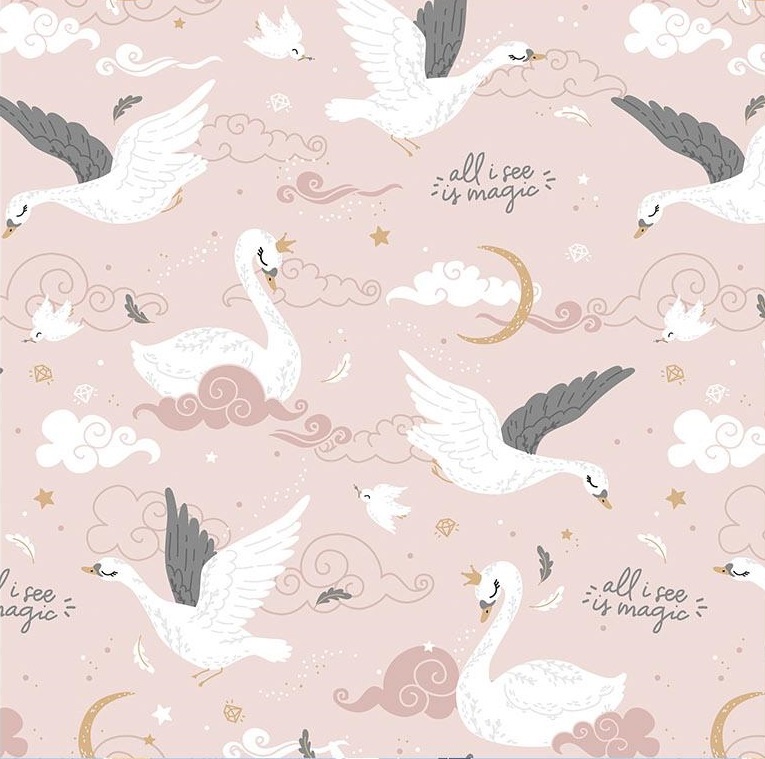 10.131.1. Відрізи - Преміум-бавовна - Лебеді на пудровому