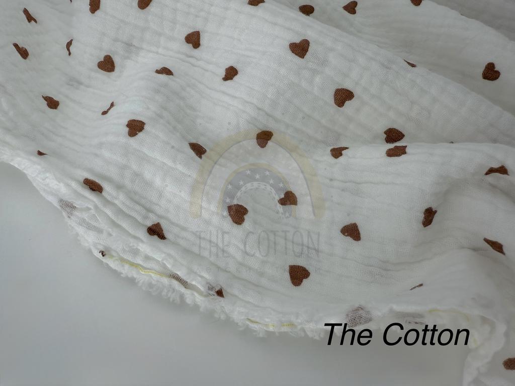 Муслін - Серця коричневі дрібні  на молочному