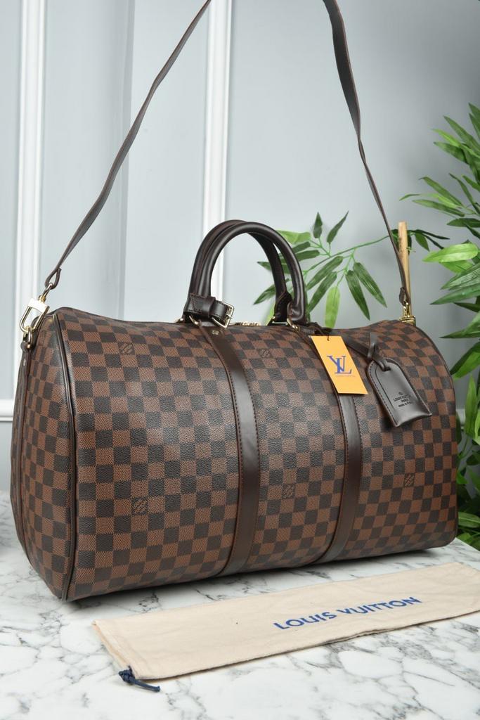 Louis Vuitton багажная-спорт сумка коричневая клетка  шашка KEEPALL 50 С ПЛЕЧЕВЫМ РЕМНЕМ 42142112