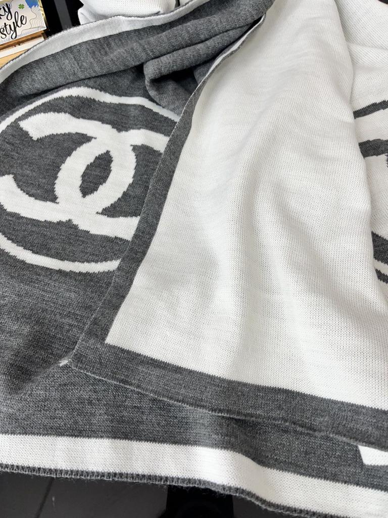 Шарф тёплый -шаль Chanel серый люкс 766765