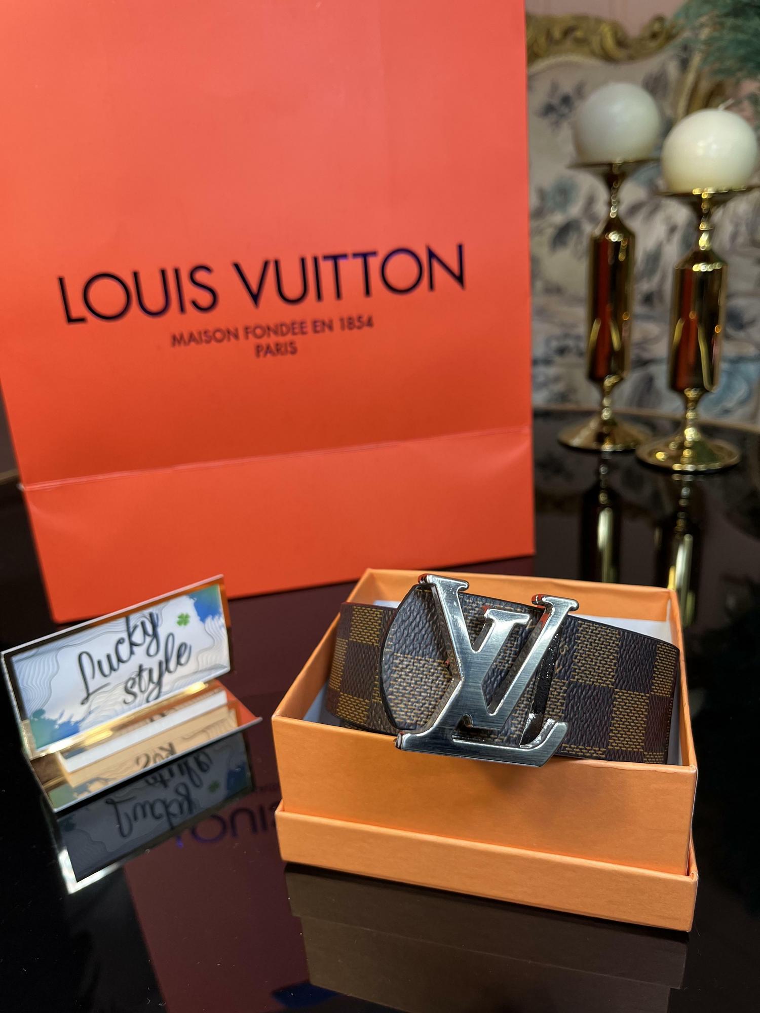 Двухсторонний ремень LV Initiales коричневая шапка серебро пряжка 66631256