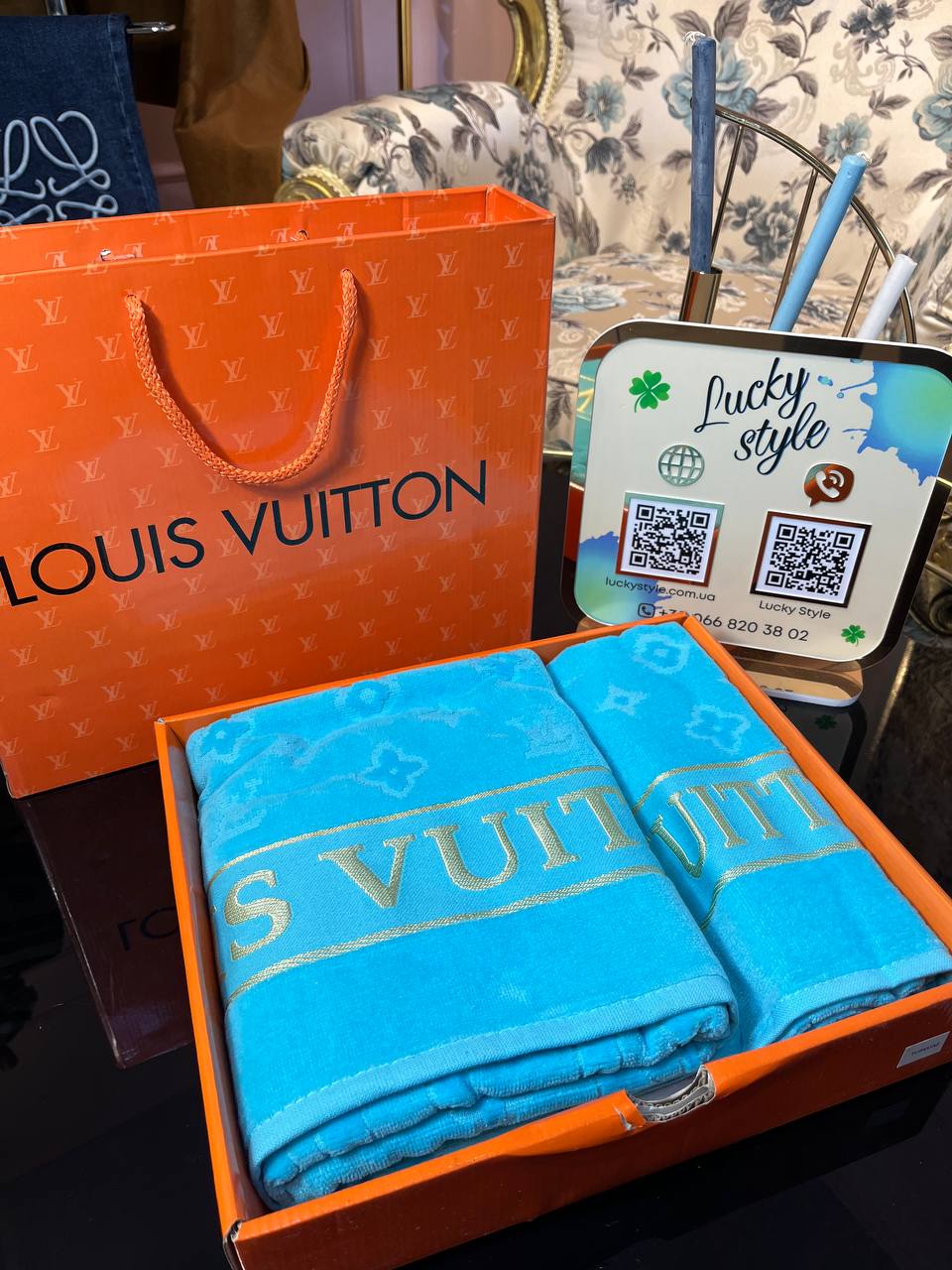 Набор голубых полотенец 2 шт Louis Vuitton 632541