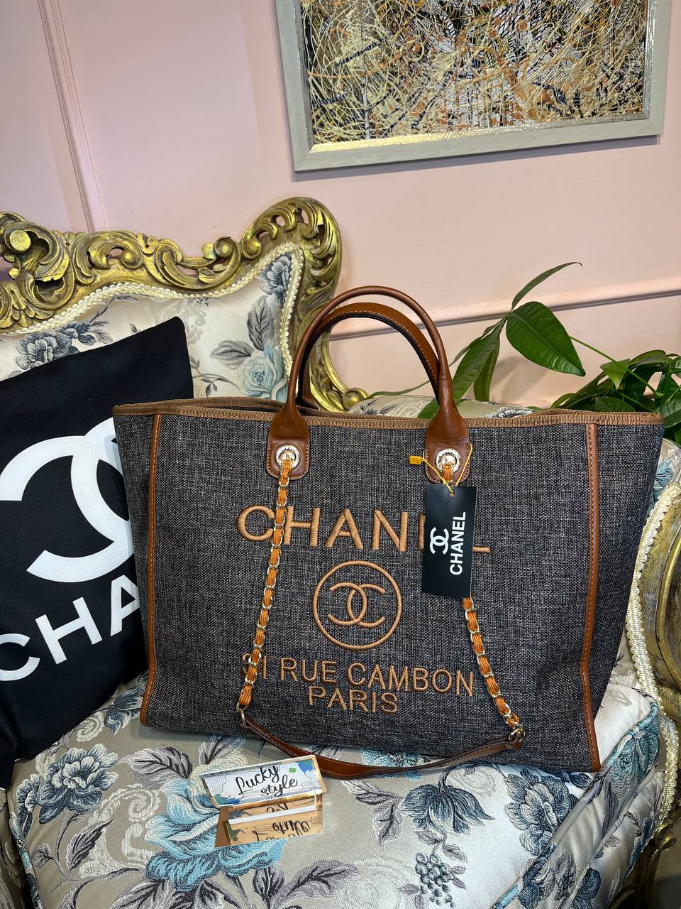 Сумка Chanel Cambon Maxi Tote Bag серая 964315