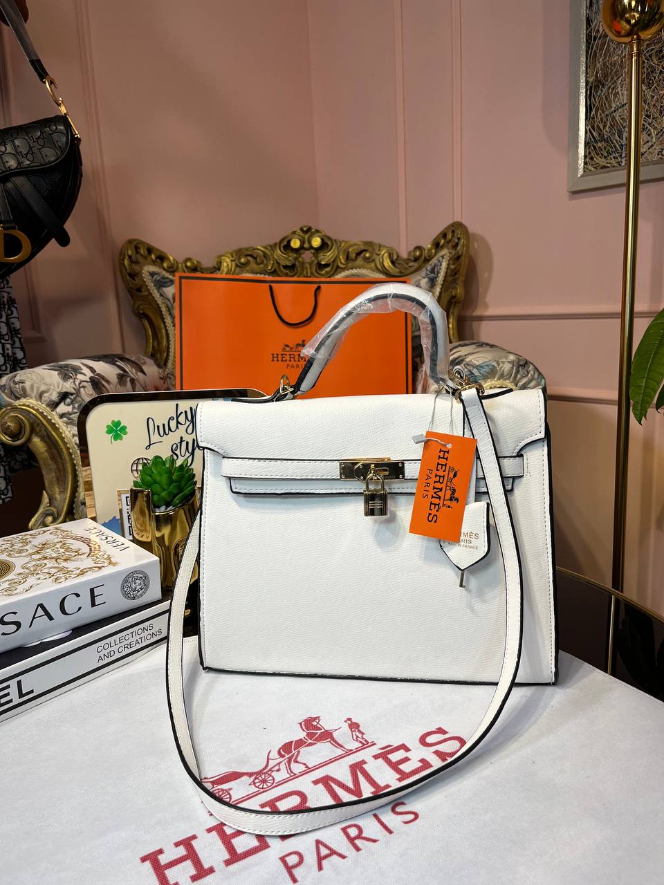 Сумка Hermes Kelly 30 см белая 95866
