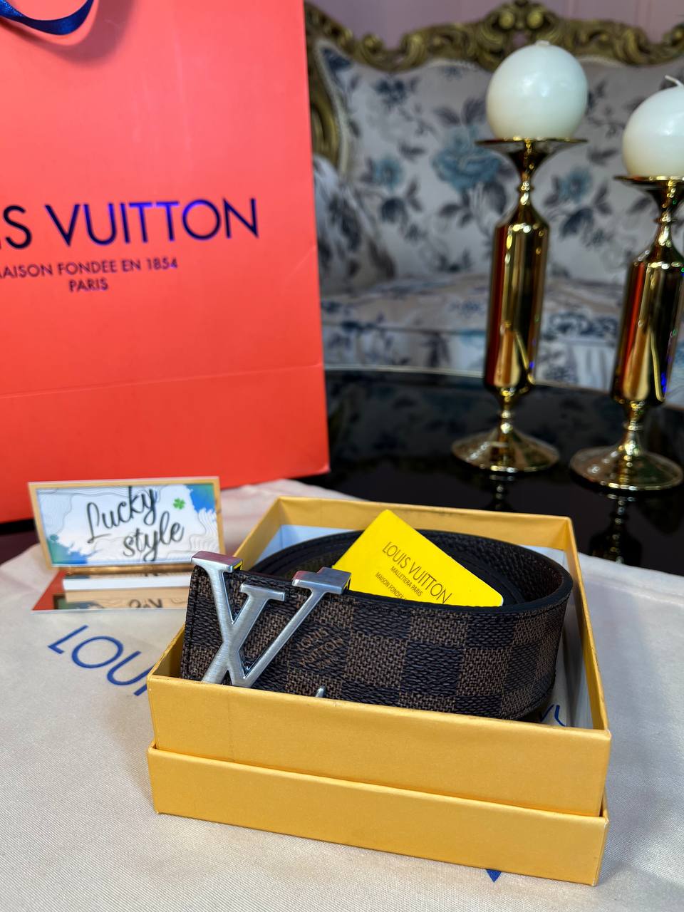 Ремень Louis Vuitton коричневая шашка натуральная кожа 95928