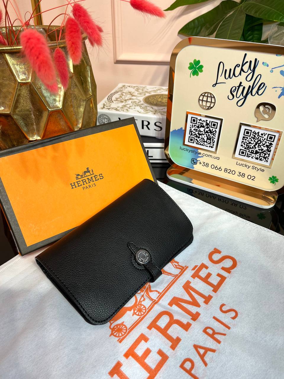 Кошелек-обложка на паспорт натуральная кожа Hermes чёрный 95977