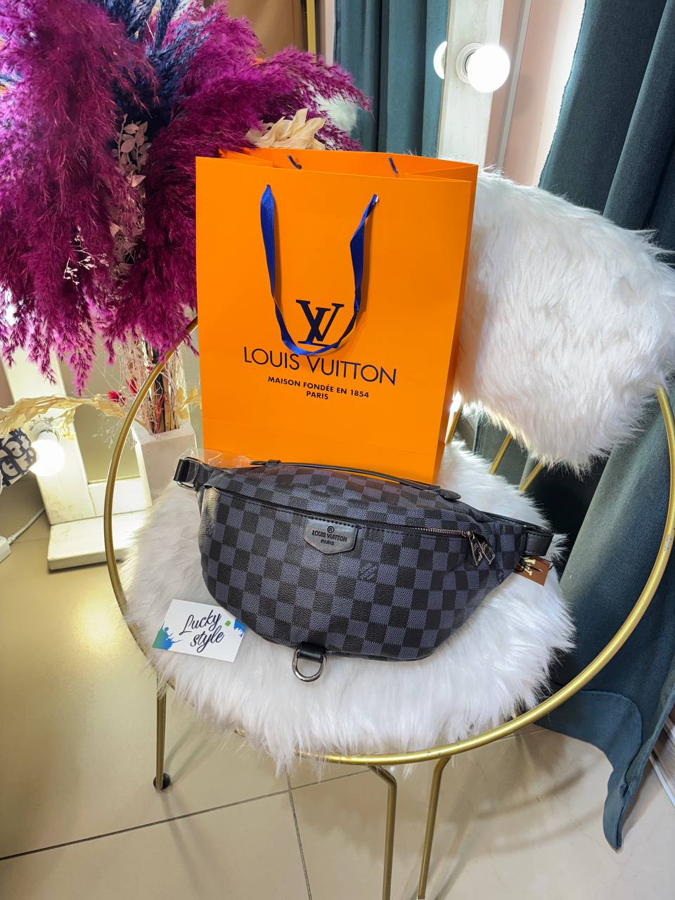 Бананка Louis Vuitton Bumbag серая шашка 96044