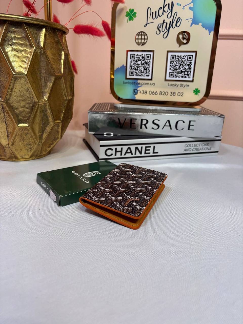 Кошелёк-картхолдер Goyard натуральная кожа оранжевый 96174