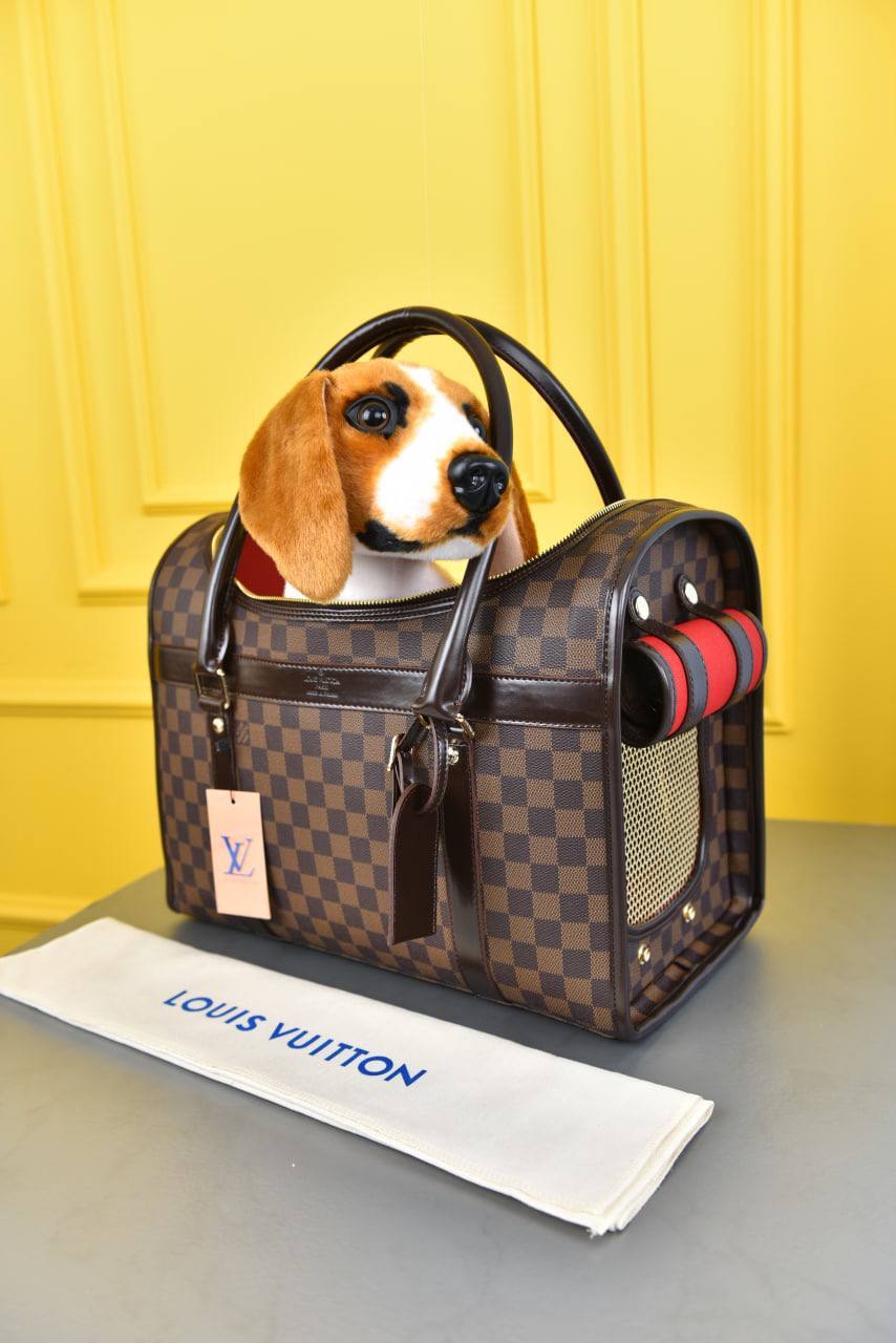 Переноска для животных Louis Vuitton натуральная кожа  коричневая шашка Турция ПОД ЗАКАЗ 5038