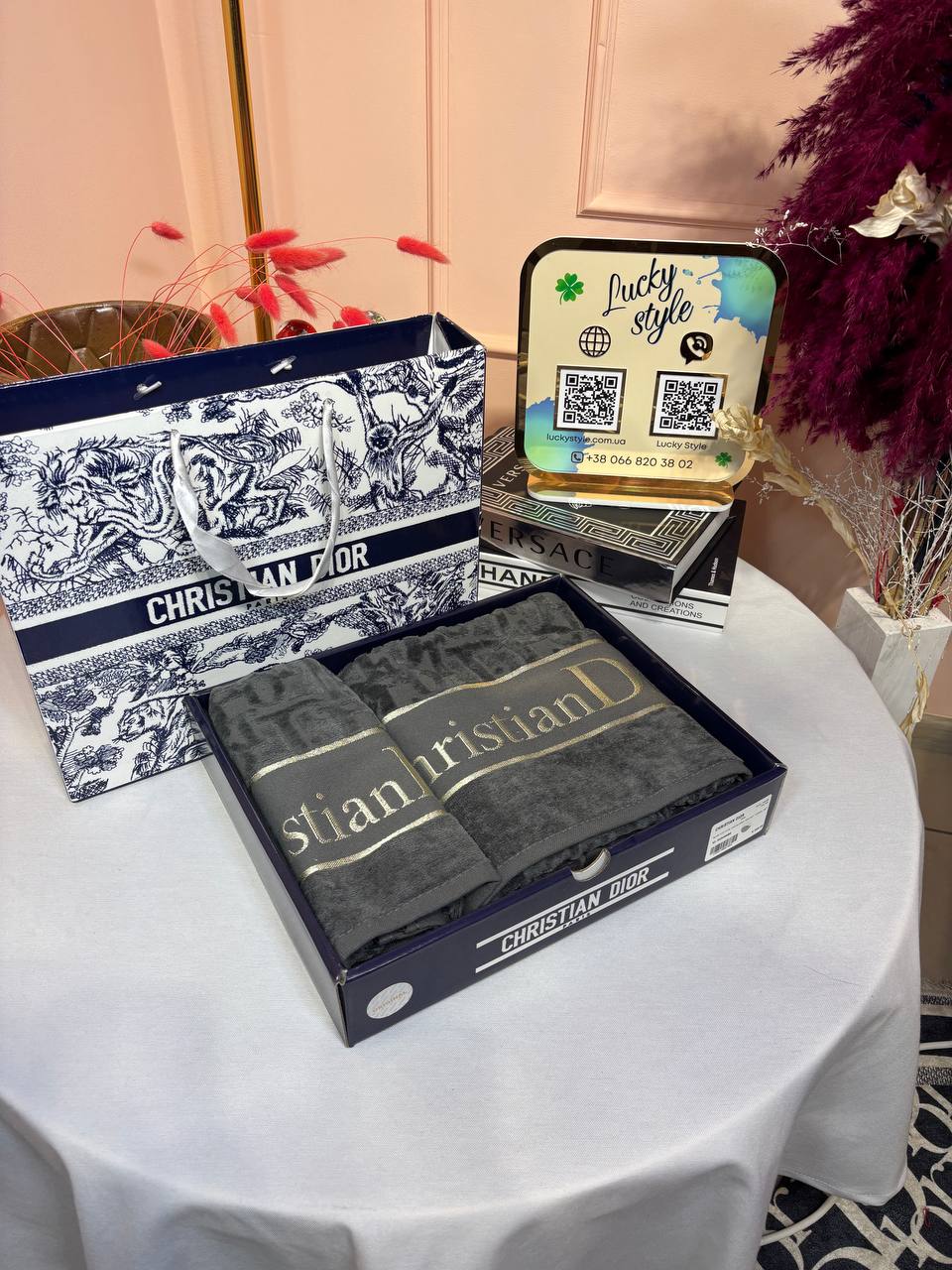 Набор полотенец Christian Dior серые 96271