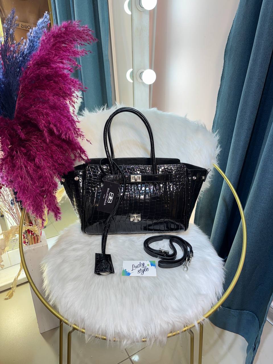 Сумка Balenciaga черная под крокодил 96330