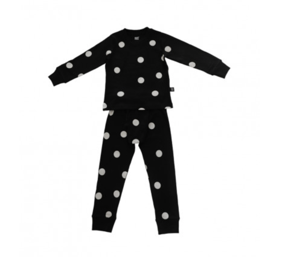 Organic Cotton Dot Pyjamas Black with grey dots