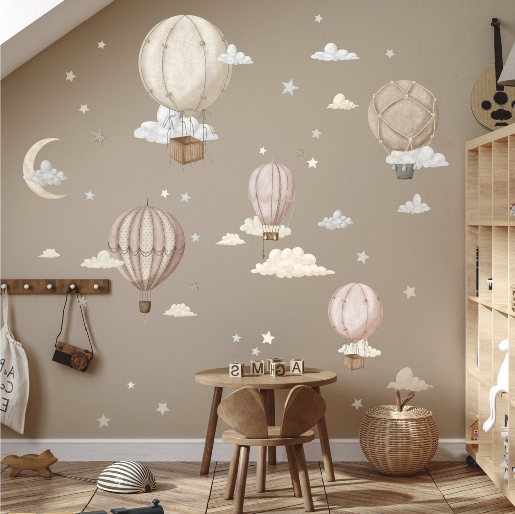 Wall Stickers Hot Air Balloons in the Clouds Pink