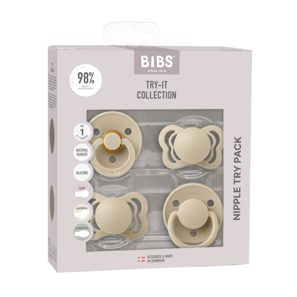 BIBS – Pachet Starter cu 4 suzete, silicon/latex – Vanilla (forme diferite de tetine) 0-6 luni