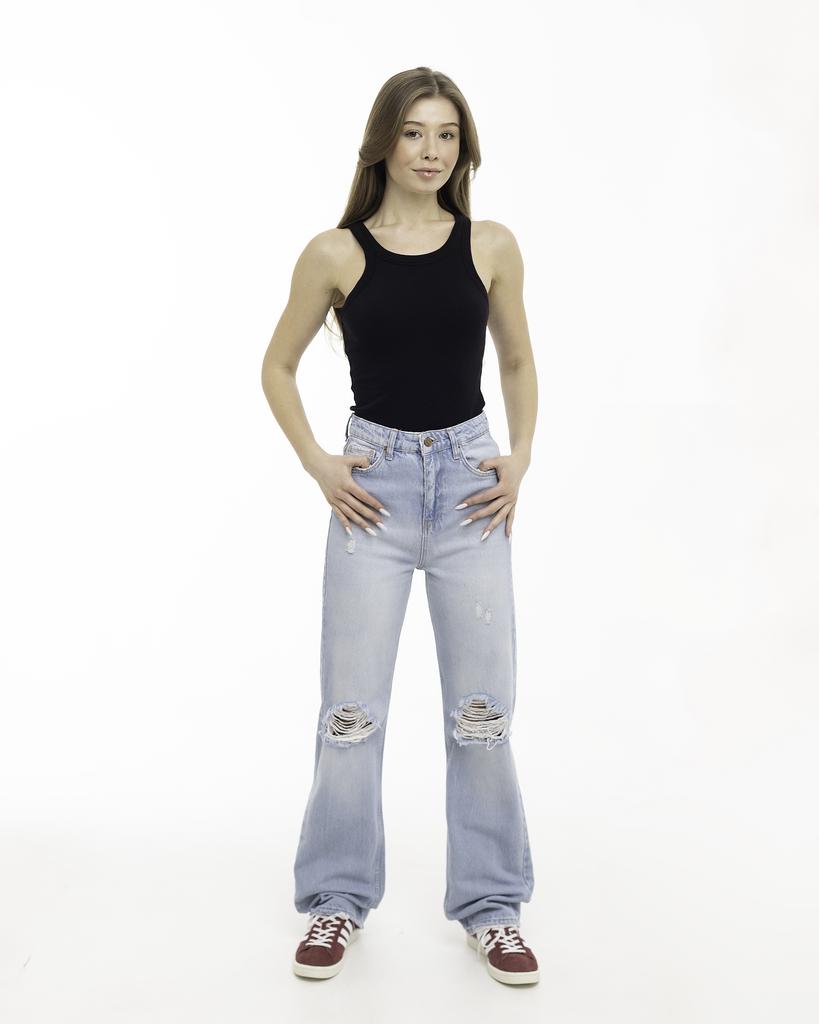 ПРЯМІ ДЖИНСИ З РОЗРІЗАМИ БЛАКИТНІ