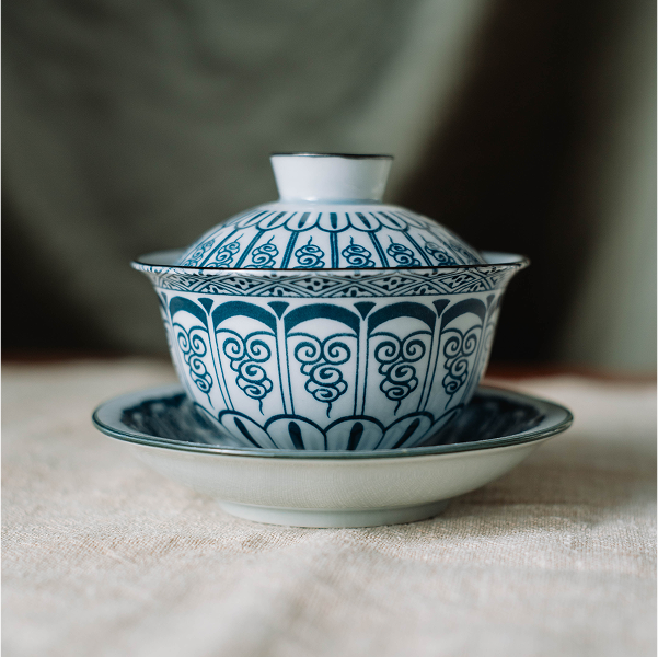 Гайвань фарфорова з синім візерунком, 140 мл