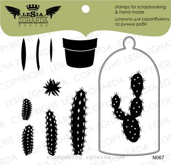 {N067} Stamp Set "Cactus with flowerpot and bulb"