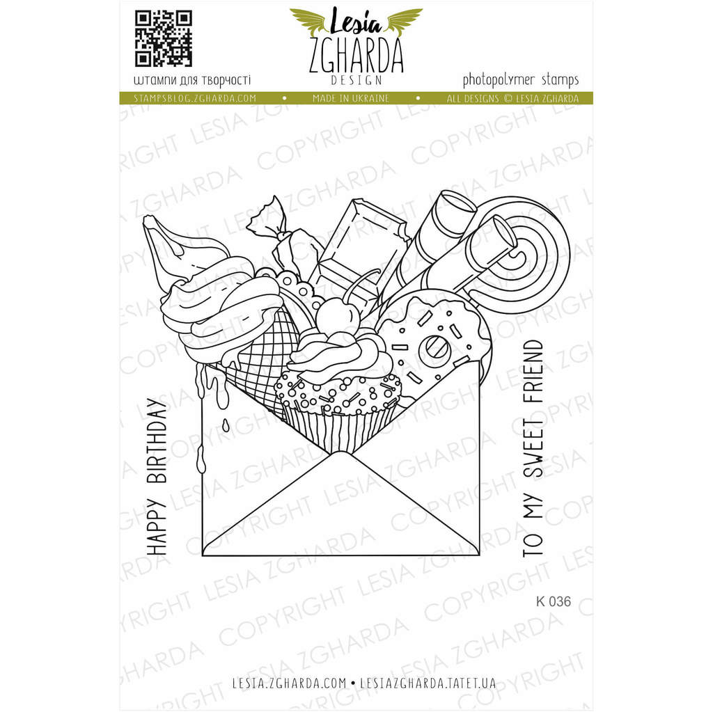Sweets in the envelope with birthday sentiments | Lesia Zgharda Stamps