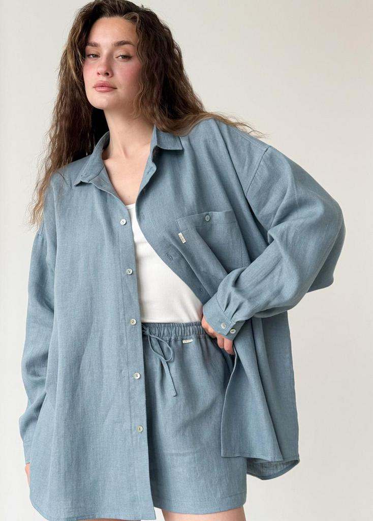 Лляна сорочка сіро блакитна oversize
