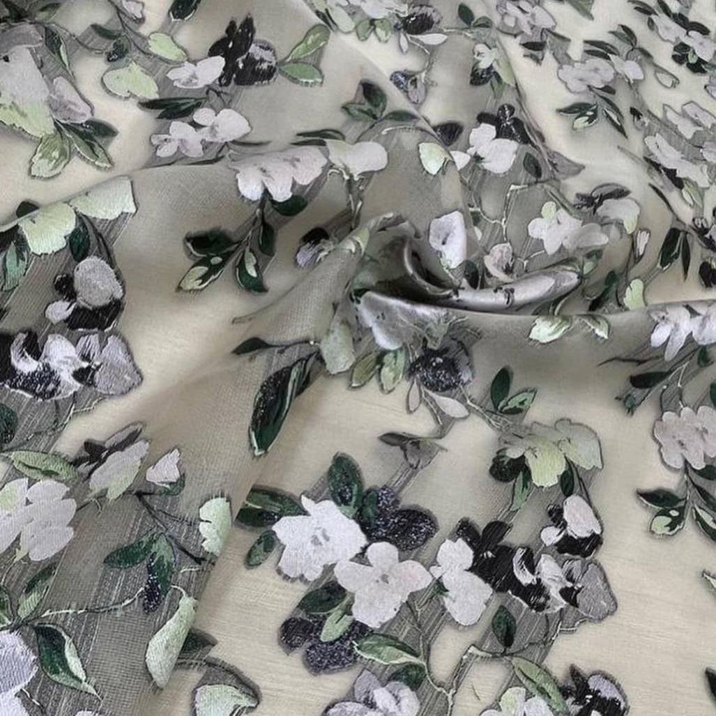 Шелковая органза газар оригинал G.ucci основа кремовая, принт цветочный