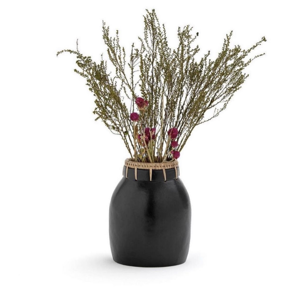 Ваза декоративная из керамики и ротанга В20