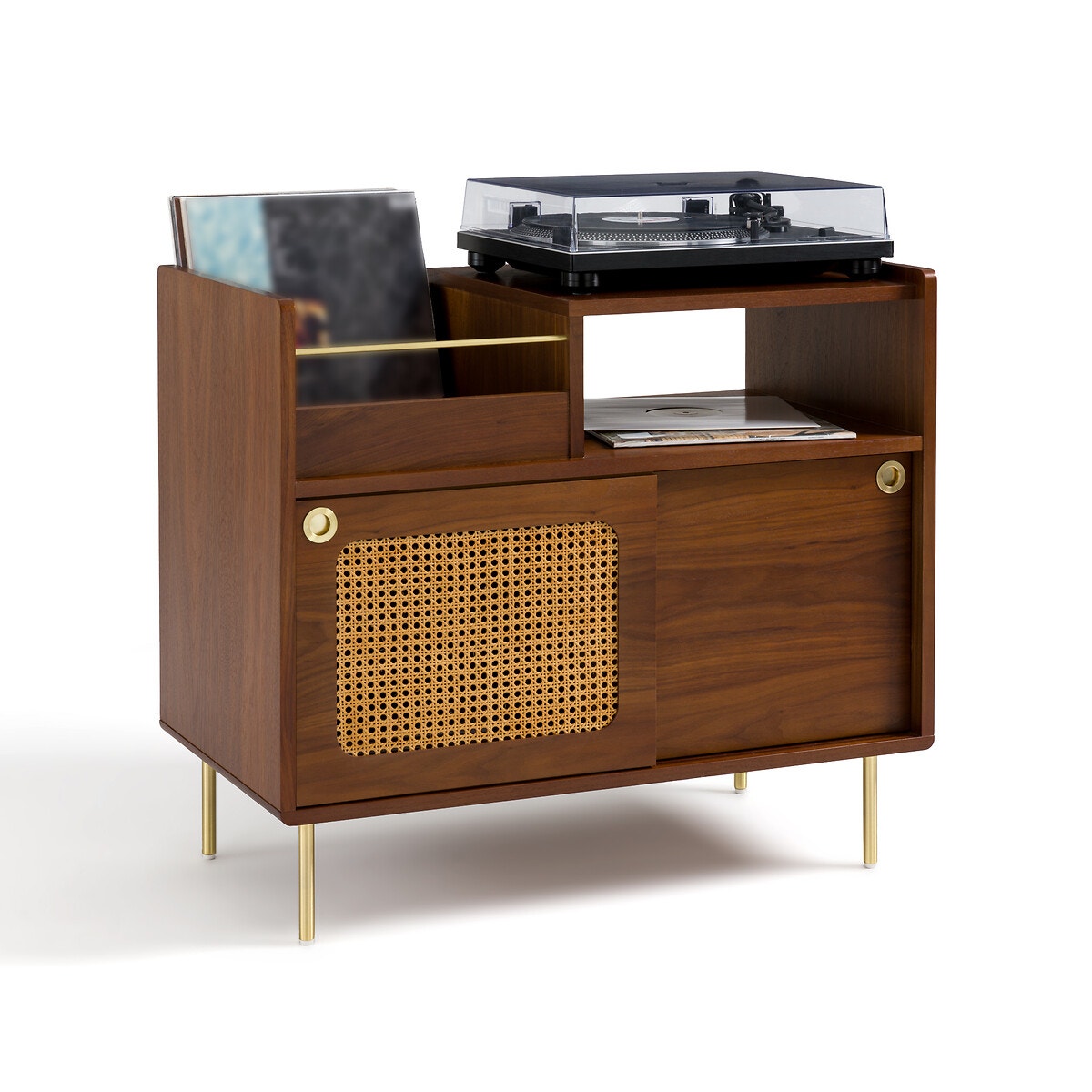 Шкаф из орехового дерева и тростника для виниловых пластинок