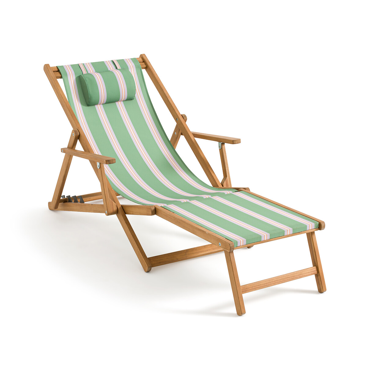 Шезлонг из акации и ткани (зеленый)