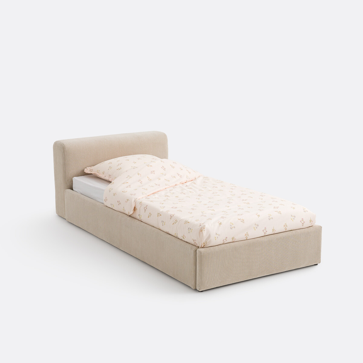 Кровать с обивкой из вельвета с выдвижным ящиком