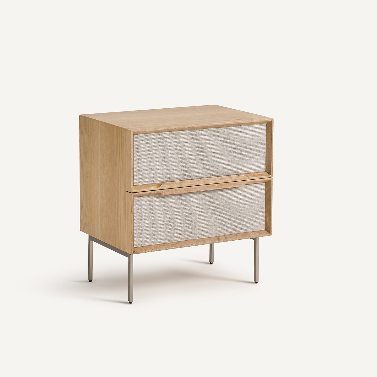 Прикроватная тумбочка с 2 ящиками, дуб и текстурированная ткань