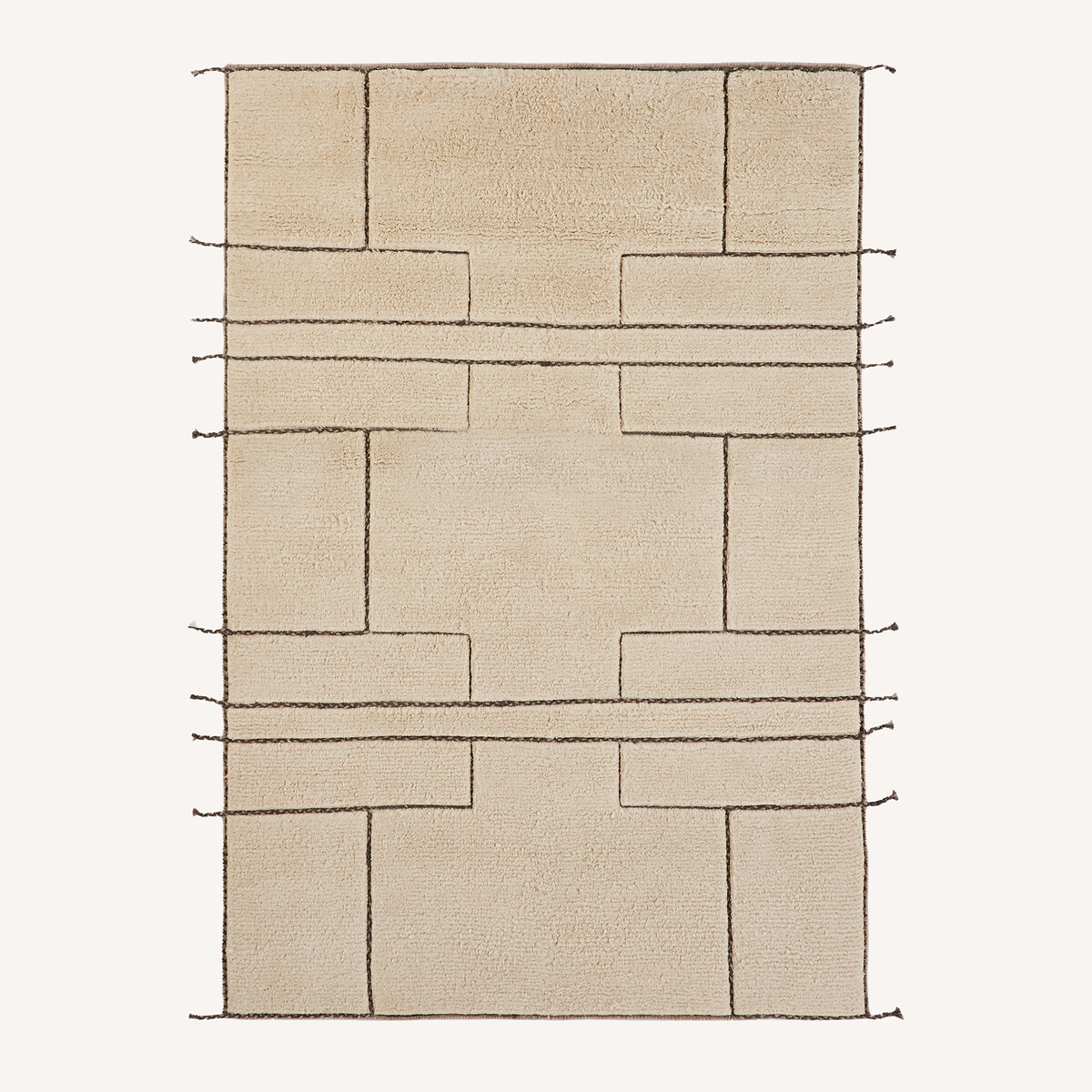 Ковер ручной работы из шерсти (экрю/серый)