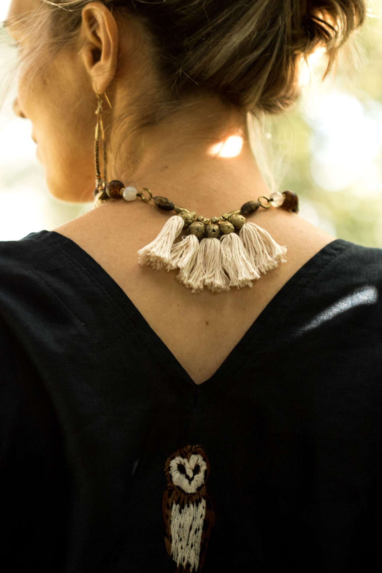 LINEN TOP OWL EMBROIDERED BY HAND