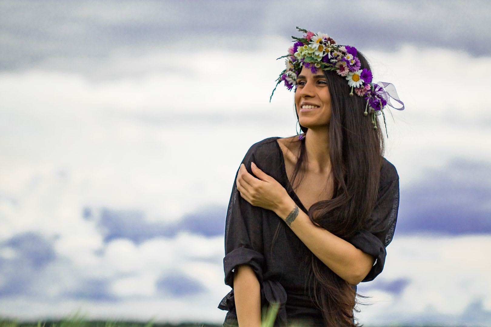 WRAP TOP BOHEME IN BLACK LINEN