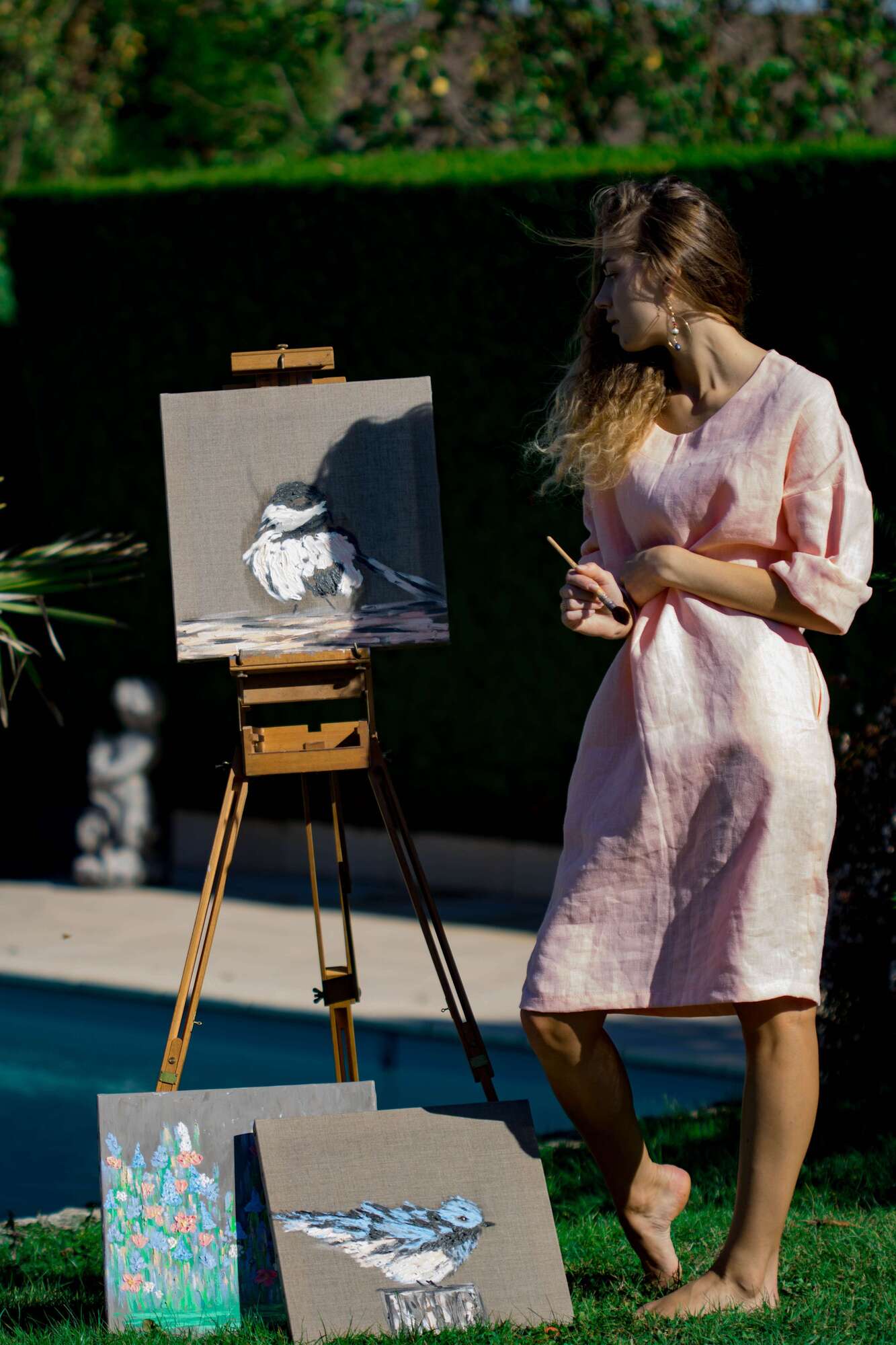 LINEN DRESS AMPLE LIVING CORAL