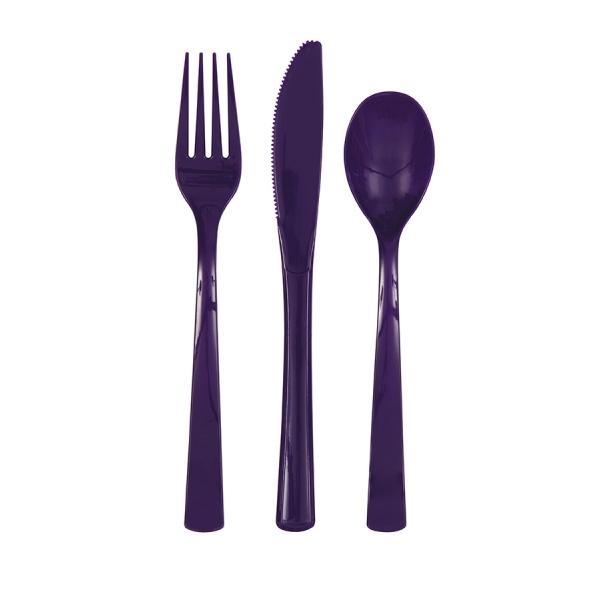 Plastmasas galda piederumi tumši violeti, 18 gab
