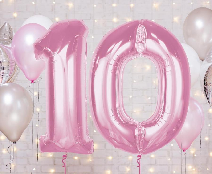 Balons rozā, cipari 0-9, 92 cm