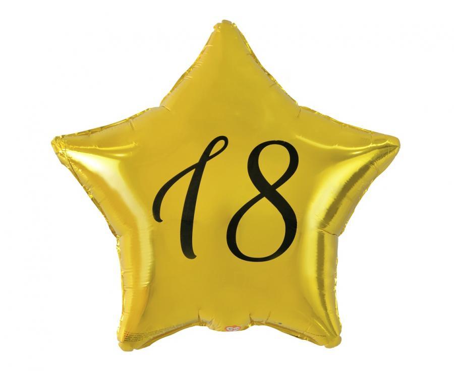 Folija balons ar ciparu 18, zelta, 45 cm