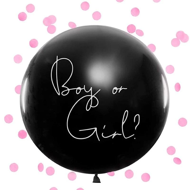 Lateksa balons melns ar rozā konfeti, 60 cm,  1 gab