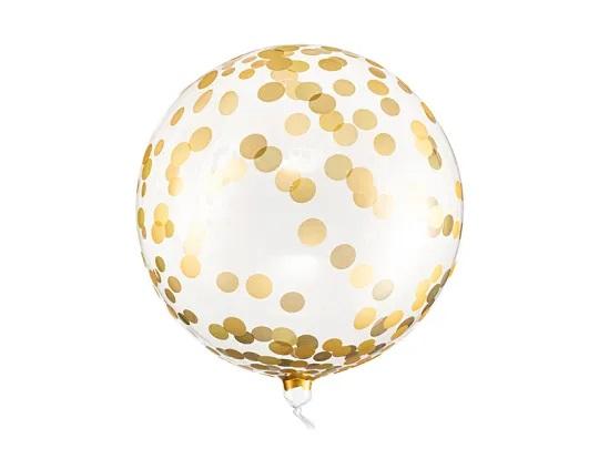 Balons apaļš caurspīdīgs ar zīmētiem zelta apļiem, 40 cm