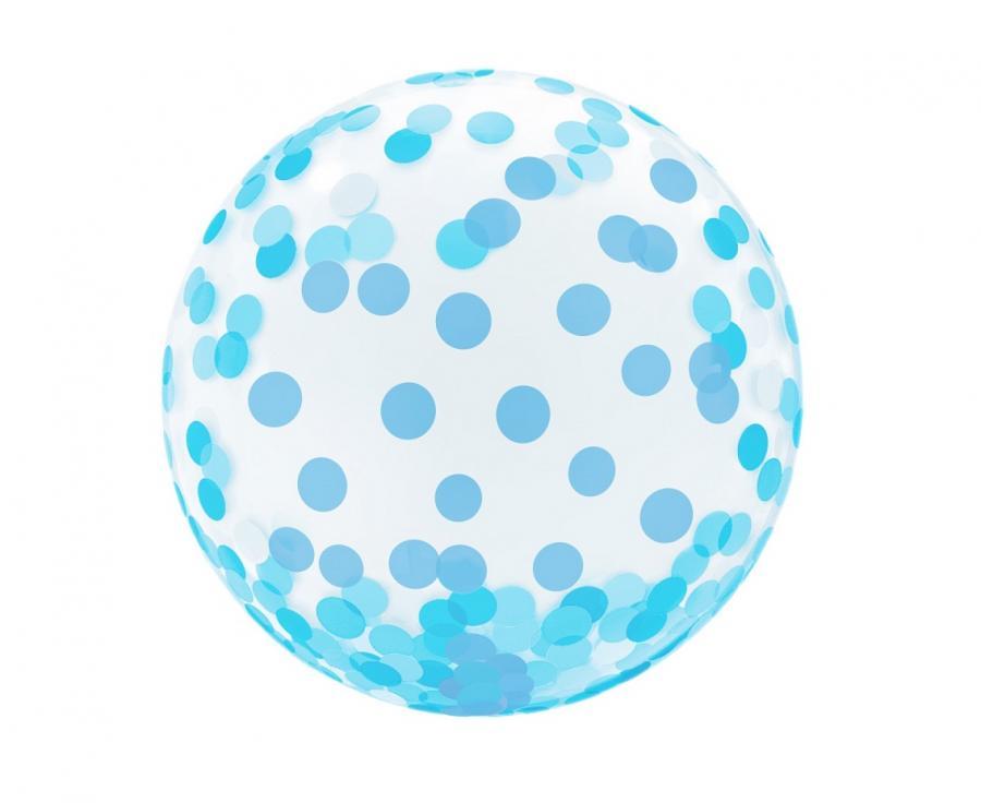 Balons apaļš caurspīdīgs ar zīmētiem ziliem apļiem, 40 cm