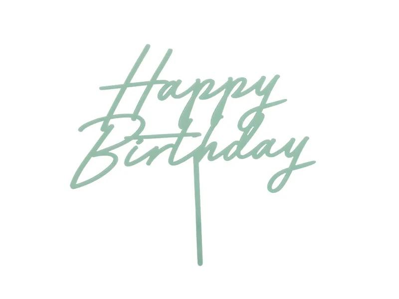 Akrila tortes dekorācija "Happy birthday", zaļā,  16 cm