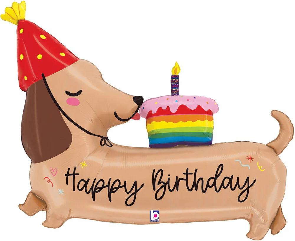 Folijas balons formīgs "Happy BDay Dashshund", 100 cm