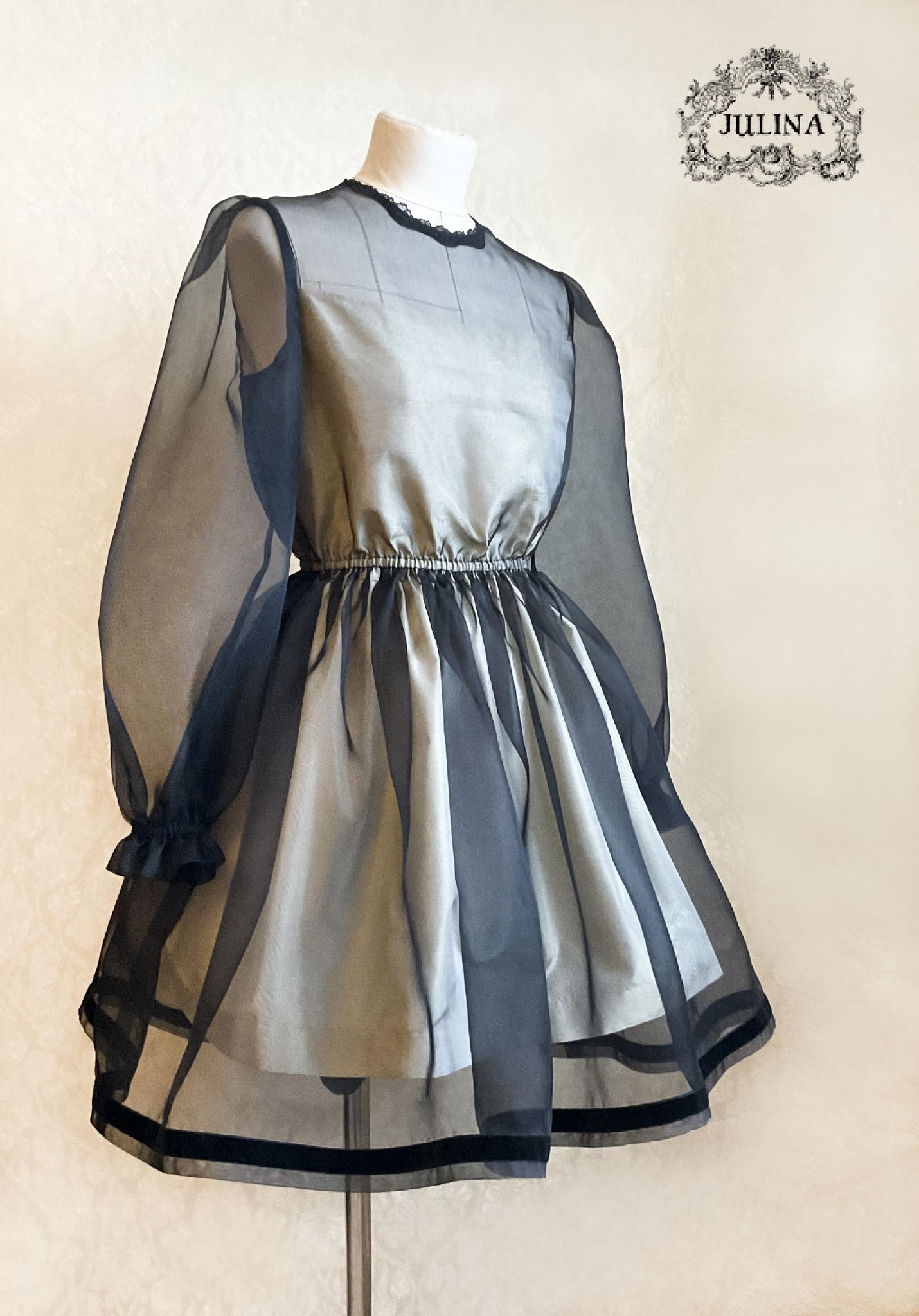 Платье мини из тафты с юбкой-баллоном