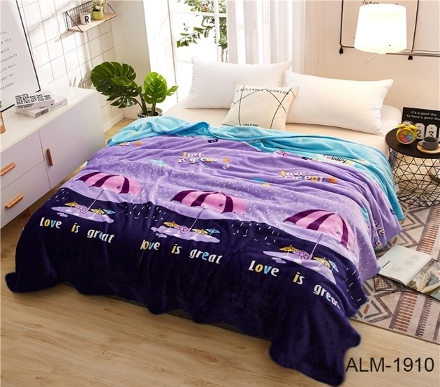 Плед на кровать велсофт с зонтиками