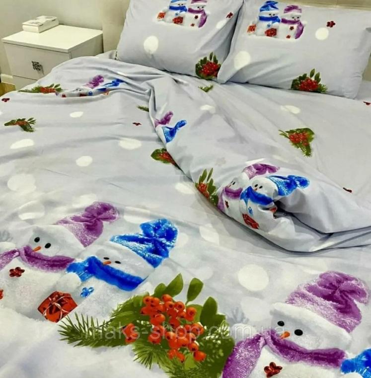 новогоднее постельное белье ранфорс со снеговиками фото 1