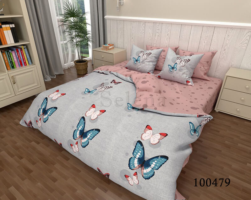 серое постельное белье с бабочками 100479