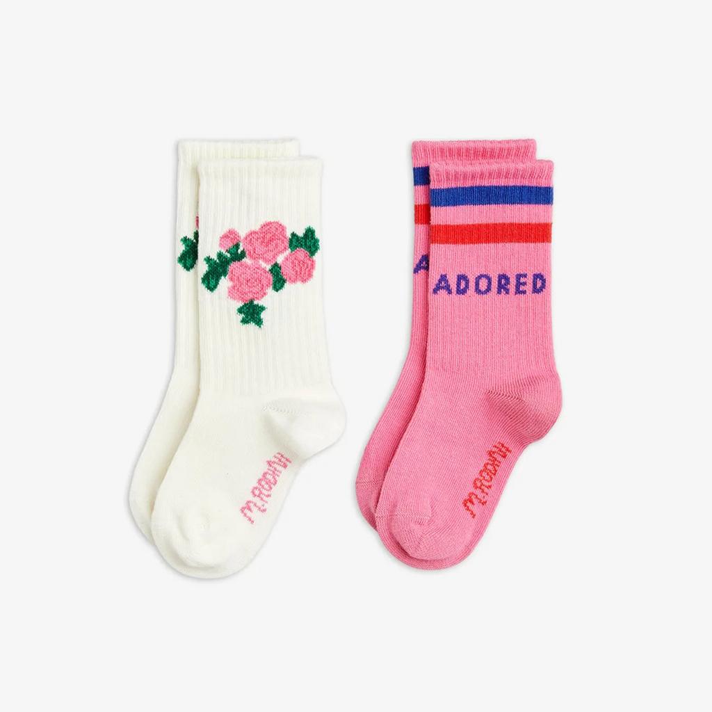 Набір шкарпеток MINI RODINI "ROSES", білий/рожевий