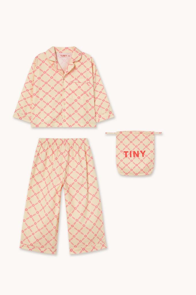 Піжама Tinycottons "FLOWER GRID", молочний/рожевий