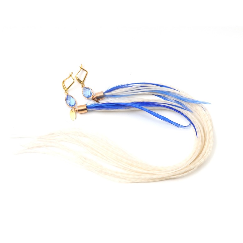 Серьги с натуральными перьями и каплевидным камнем